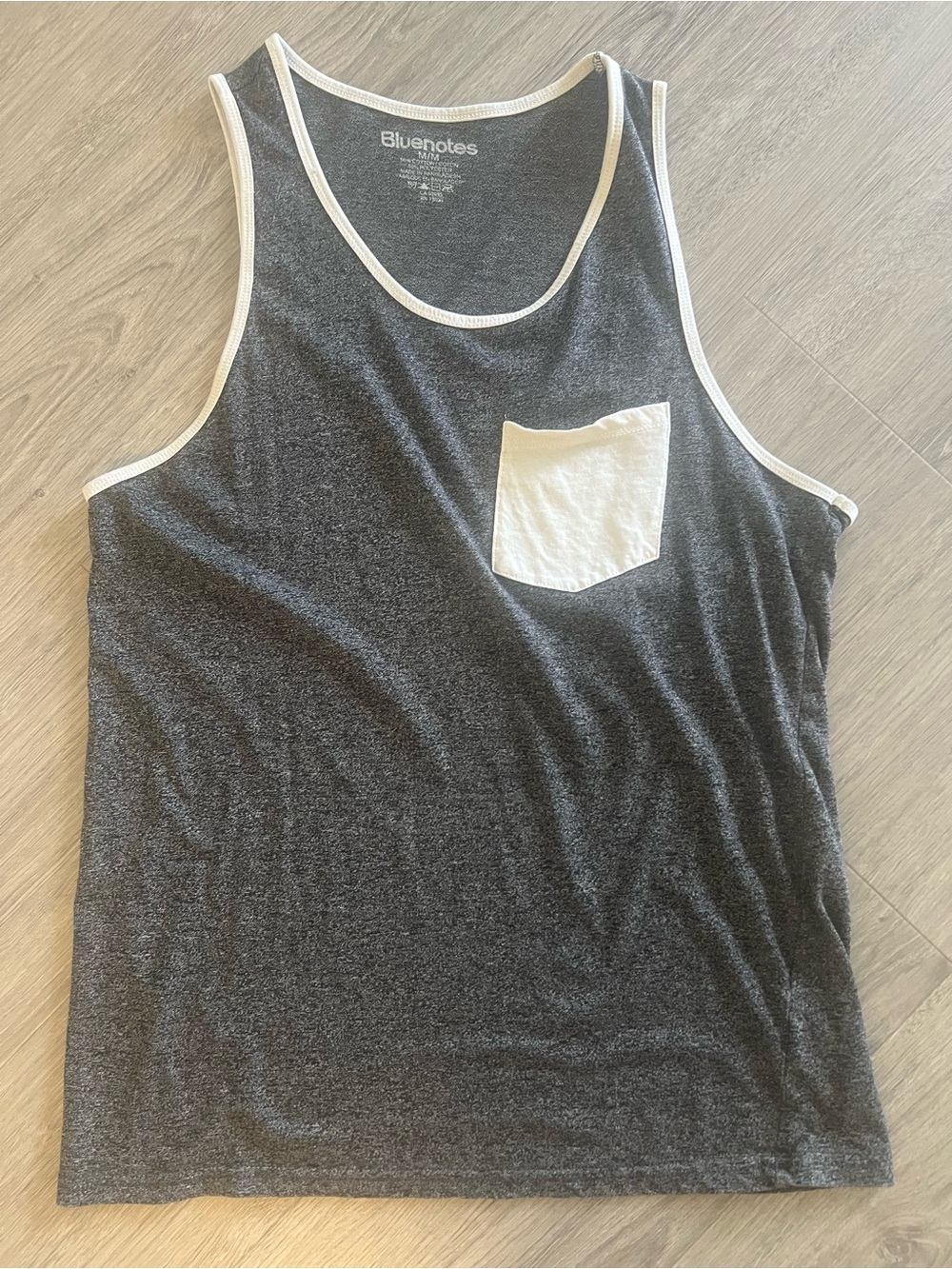 Bluenotes Charcoal Grey Tank Top Men's Sleeveless Shirt with Pocket Trim Size M